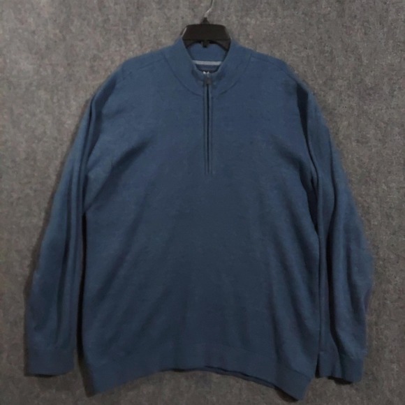 Buttercloth Other - Buttercloth Sweater Mens XL Blue Cotton Acrylic 1/4 Zip Mock Neck Knit Pullover